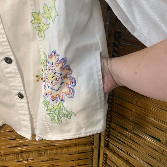 White Stag Embroidered Floral Denim Jacket XL 16/18 Boho Western Cottagecore - Picture 7 of 8